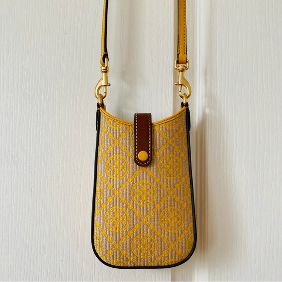 NWOT Tory Burch T-Monogram Logo Print Leather Jacquard Phone Crossbody Bag